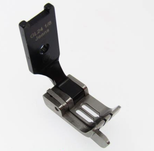 [Ev.GL24-1/8Jeans] Calcador para maquina de 2 agulhas 3.2mm  ponto preso com guia esquerdo  2.4mm para grossos EverPeak